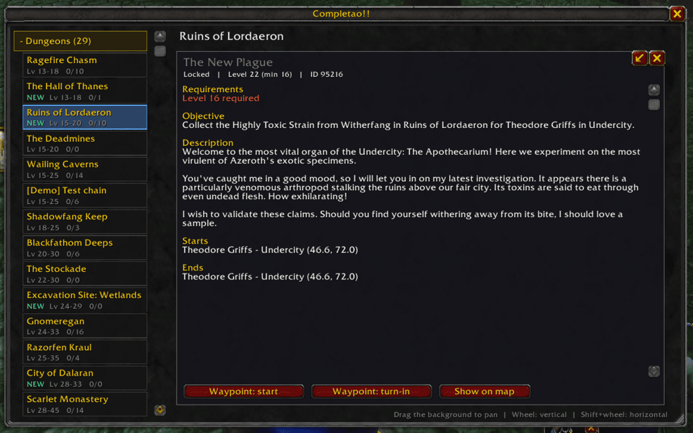 The quest panel maximized, with the requirement still missing