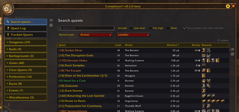 Searching for leather armor rewards