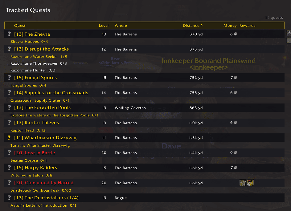 The Tracked Quests view