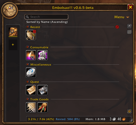 Sorted and grouped by type, with class/subclass headers