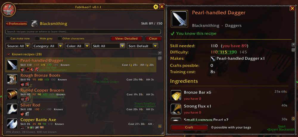 A recipe's panel